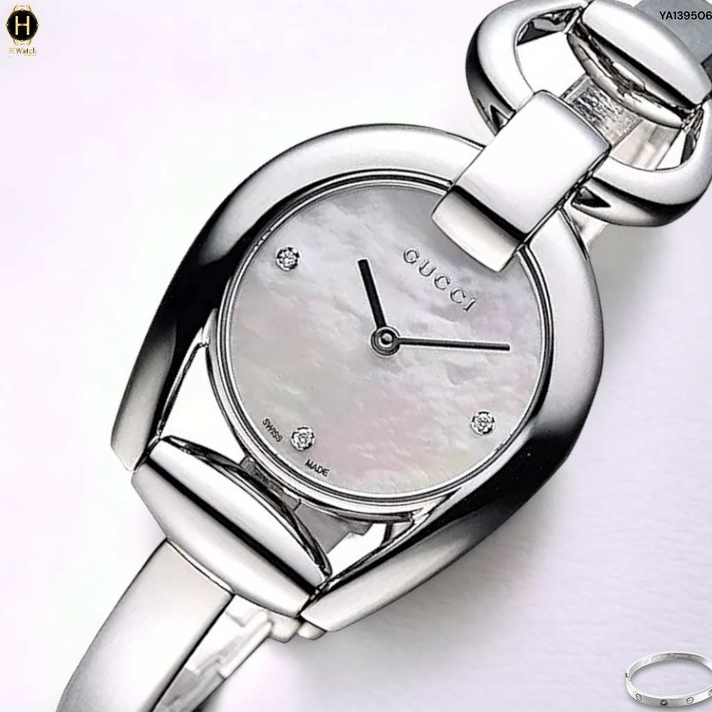 Đồng Hồ Nữ Gucci Quartz YA139506 Horsebit Dây Thép Mặt Trắng