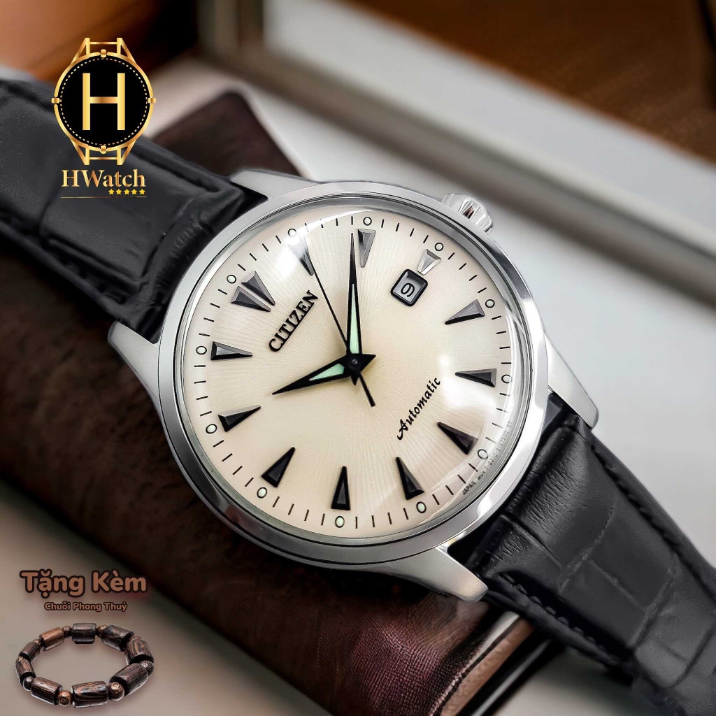 Đồng Hồ Nam Citizen NK0001-17X Automatic Dây Da Đen Mặt Vàng Nhạt