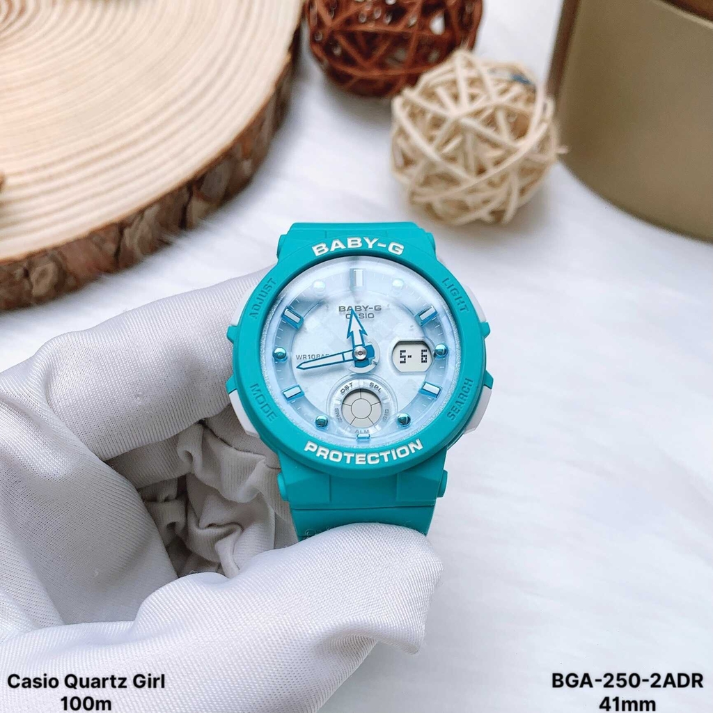 Đồng Hồ Nữ Casio  BABY-GSHOCK BGA-250-2ADR Pin XANH Mạ  TUYỆT ĐẸP