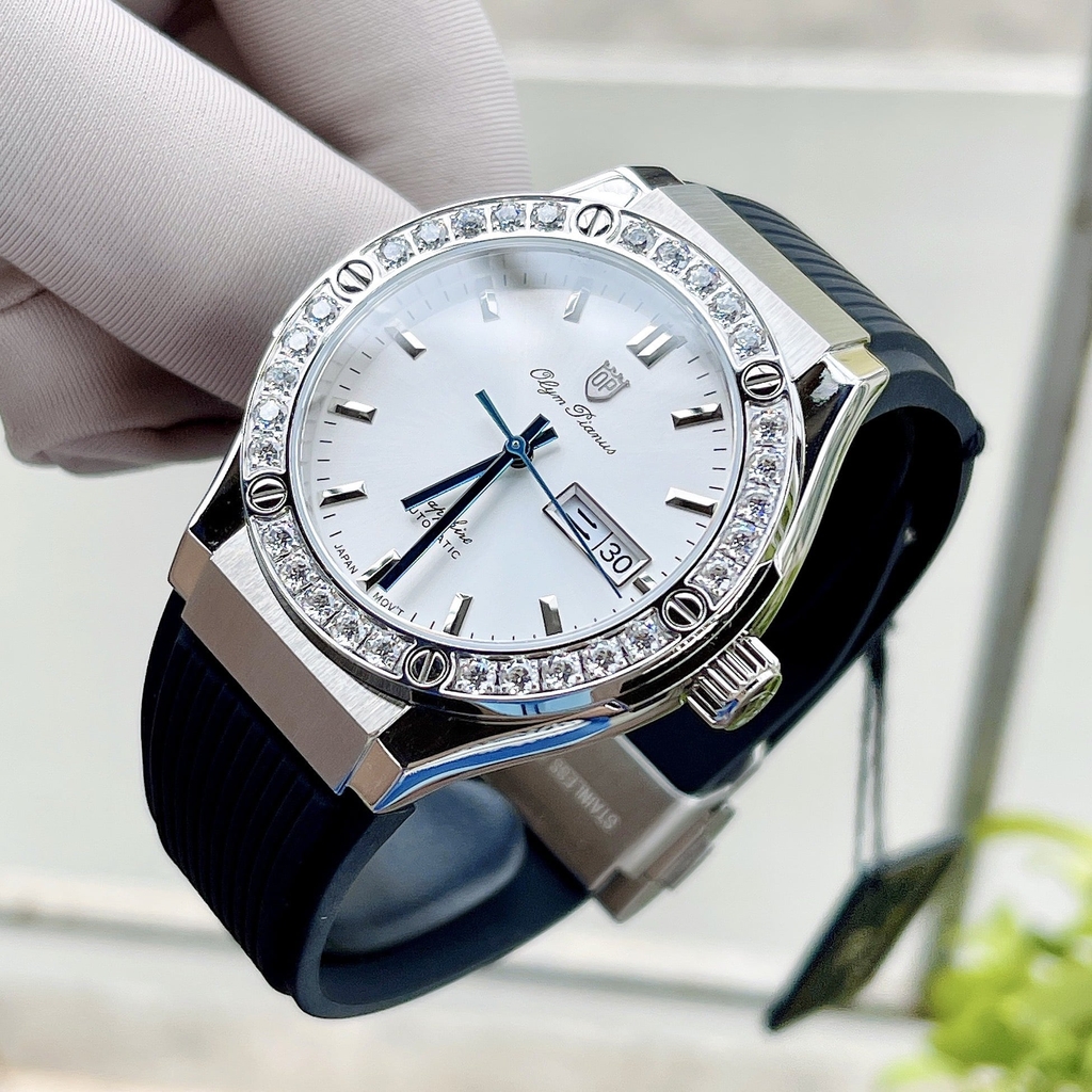 Đồng Hồ Nam Olym Pianus Automatic  OP990-45 Vỏ Trắng Mặt Trắng Classic Fusion  Đính Diamond