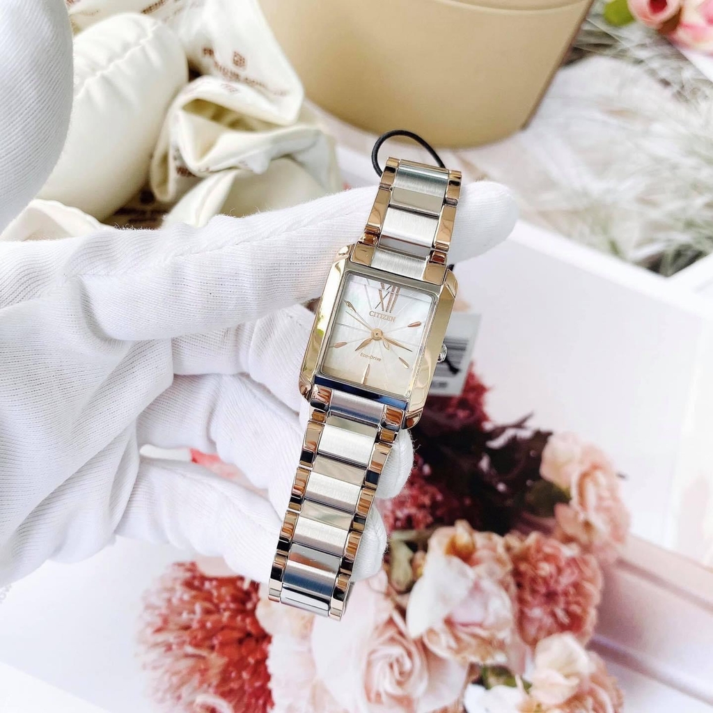Đồng Hồ Nữ Citizen Quartz Eco-Drive  EW5556-52D Dây Sắt Viền Rose
