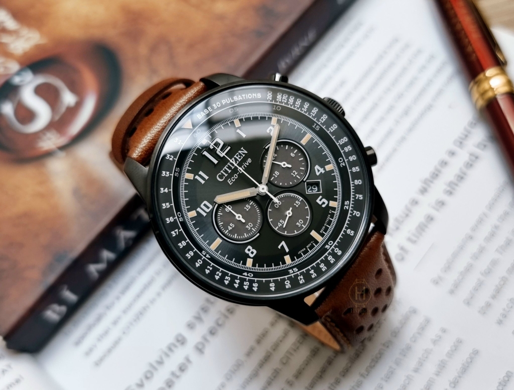 Đồng Hồ Nam Citizen Quartz Eco-Drive CA4505-12E Choronograp  Dây Da Mặt Đen