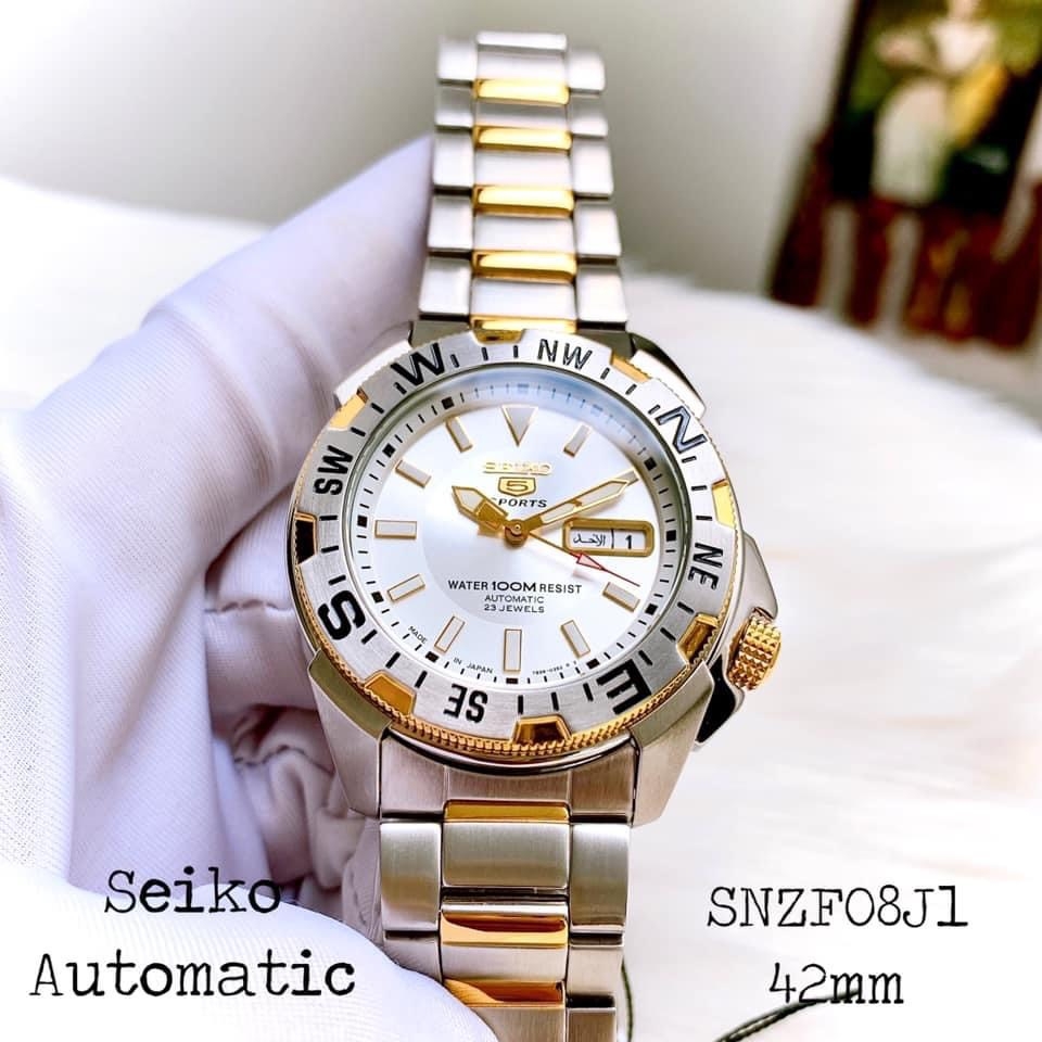 Đồng Hồ Nam SEIKO 5 SNZF08J1 Automatic Dây Sắt Demi Vàng