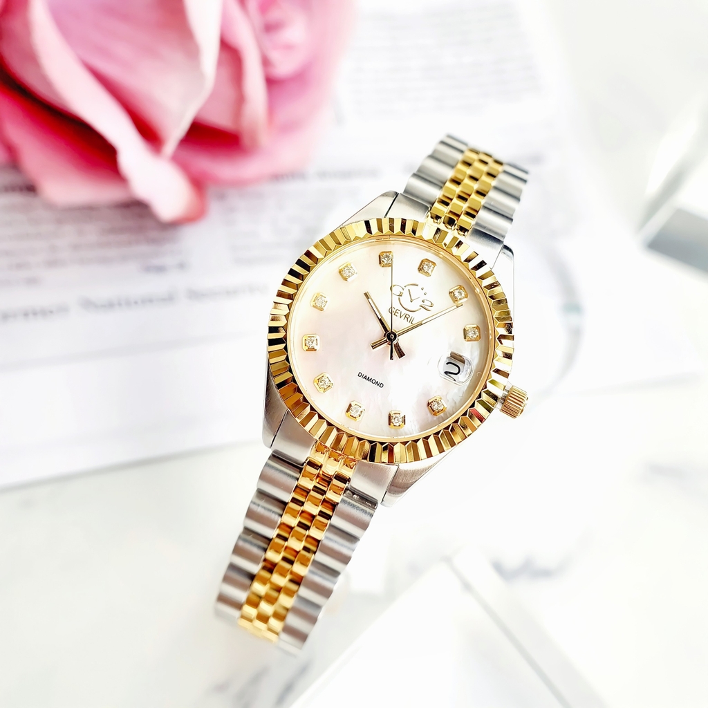 Đồng Hồ Nữ Gv2 By Gevril Quartz Naples Diamond Demi GOLD 12404 Limited