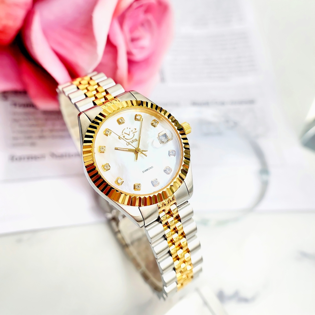 Đồng Hồ Nữ Gv2 By Gevril Quartz Naples Diamond Demi GOLD 12404 Limited