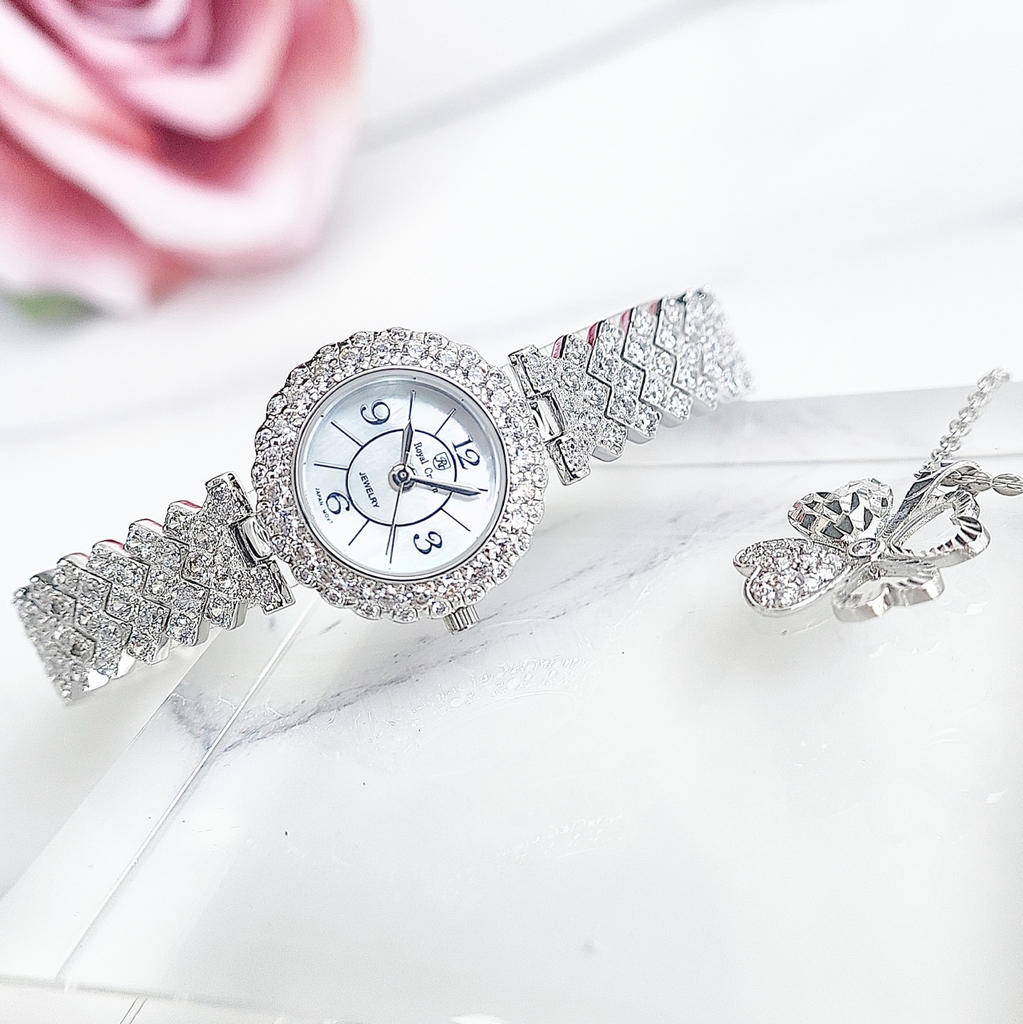 Đồng Hồ Nữ Royal Crown Quartz 2607L Dây Sắt Đính Đá 