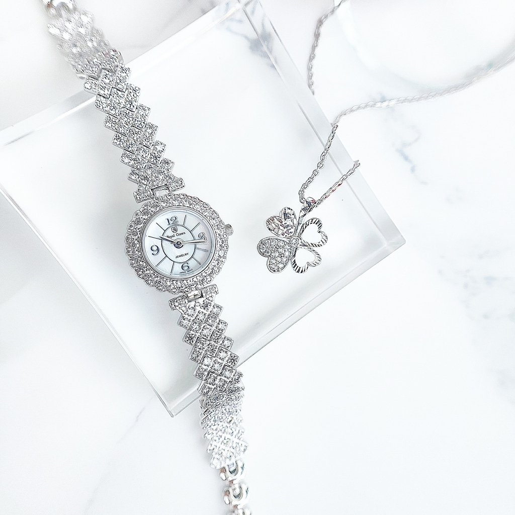 Đồng Hồ Nữ Royal Crown Quartz 2607L Dây Sắt Đính Đá 