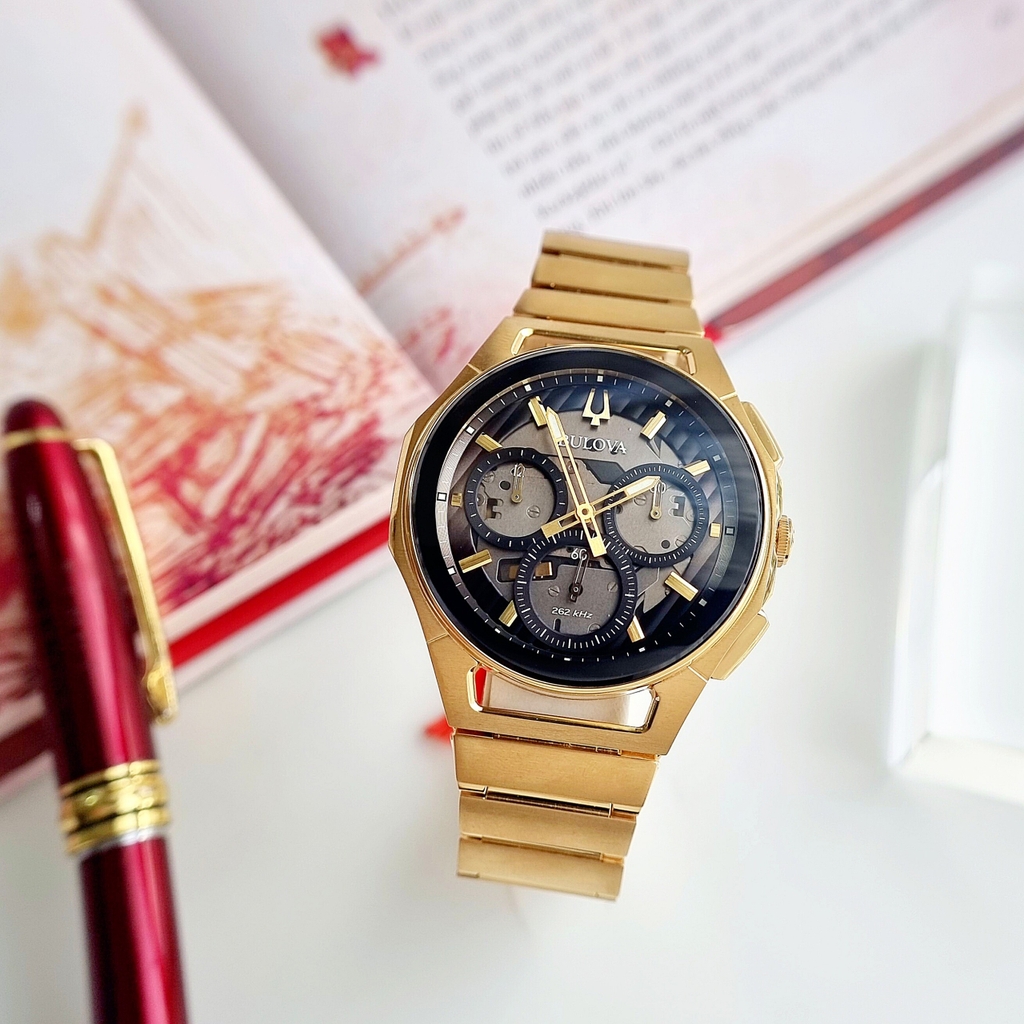 Đồng Hồ Nam Bulova 97A144 Chnorograph Dây Sắt Vàng Mặt Đen