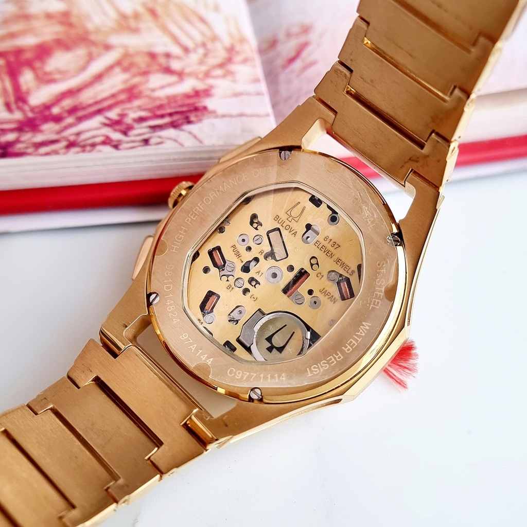 Đồng Hồ Nam Bulova 97A144 Chnorograph Dây Sắt Vàng Mặt Đen