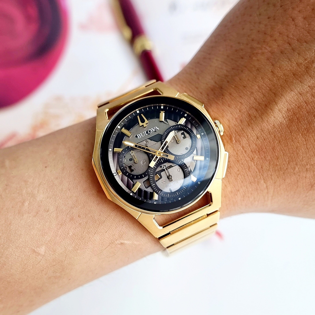 Đồng Hồ Nam Bulova 97A144 Chnorograph Dây Sắt Vàng Mặt Đen