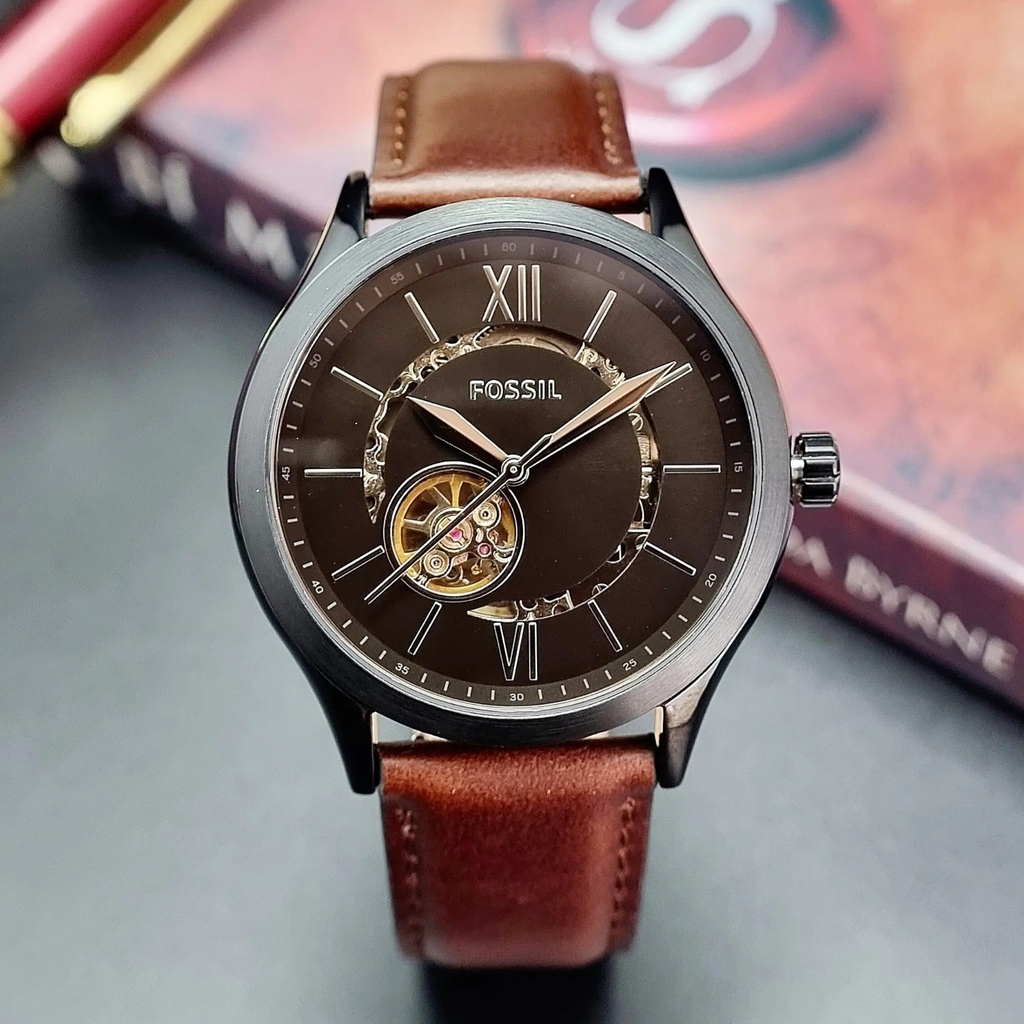 Đồng Hồ Nam Fossil Automatic Fenmore BQ2651 Dây Da  Nâu Vỏ Đen