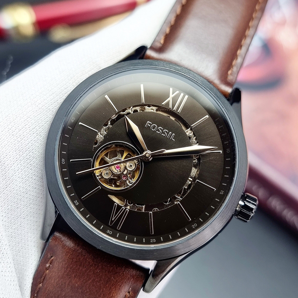 Đồng Hồ Nam Fossil Automatic Fenmore BQ2651 Dây Da  Nâu Vỏ Đen