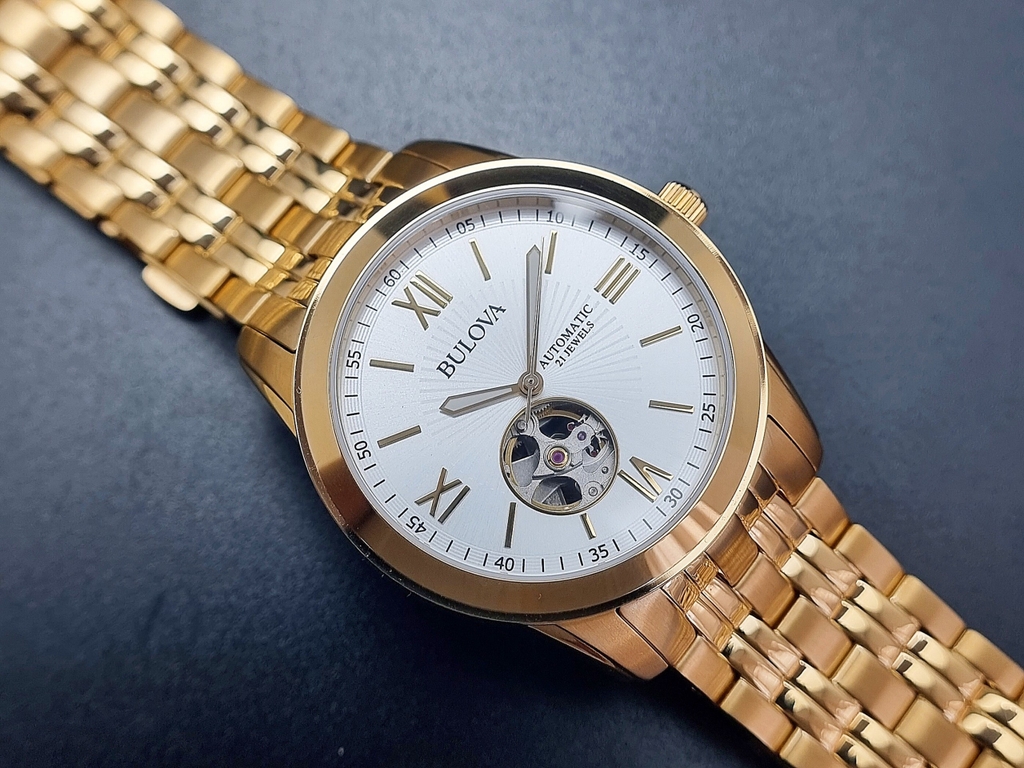 Đồng Hồ Nam Bulova 97A130 Automatic Dây Sắt Vàng Mặt Trắng