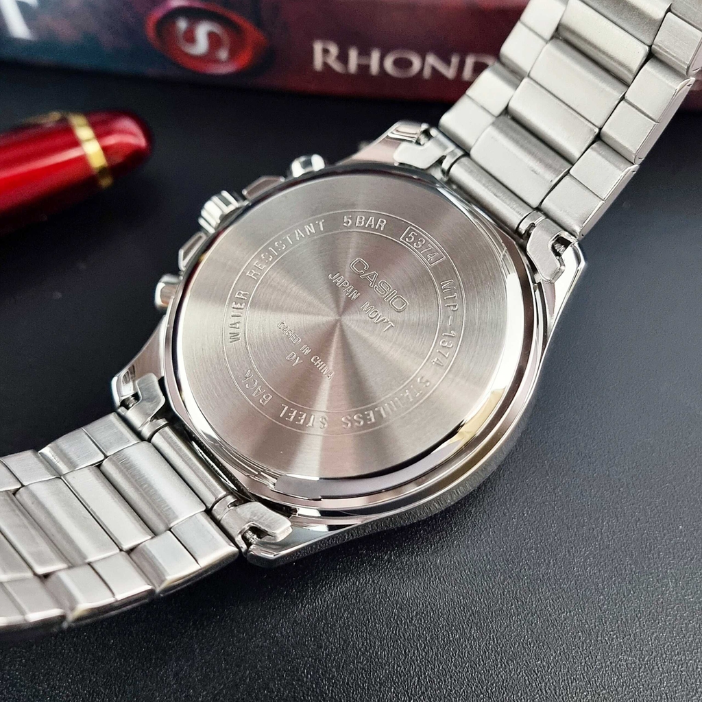 Đồng Hồ Nam Casio Pin MTP-1374D-1AVDF Dây Thép Bạc Mặt Đen
