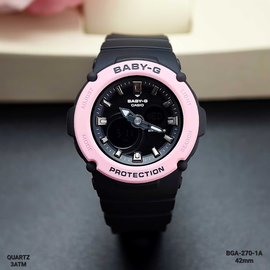 Đồng Hồ Nữ Casio Baby G BGA-270-1ADR  Dây Nhựa Đen Hồng