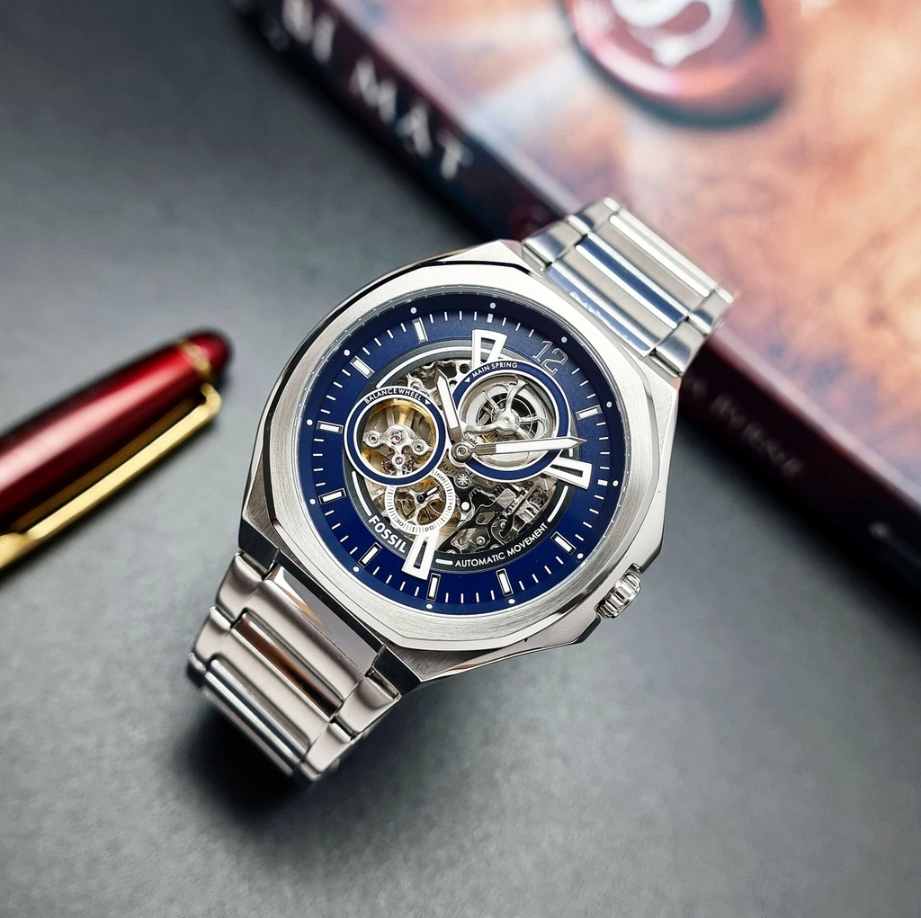 Đồng Hồ Nam Fossil Automatic BQ2620 Dây Sắt Vỏ Trắng Mặt Xanh