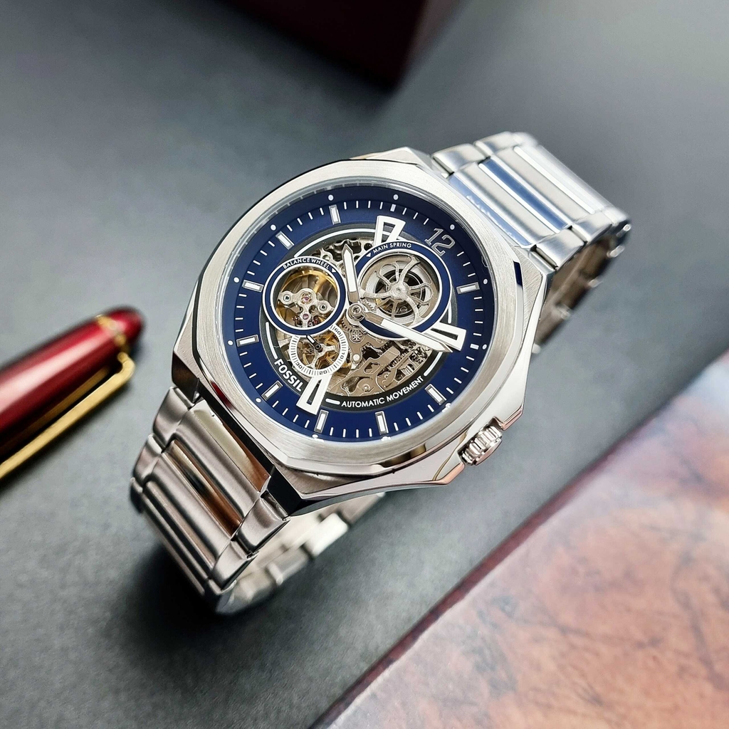 Đồng Hồ Nam Fossil Automatic BQ2620 Dây Sắt Vỏ Trắng Mặt Xanh