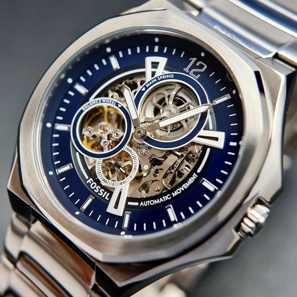 Đồng Hồ Nam Fossil Automatic BQ2620 Dây Sắt Vỏ Trắng Mặt Xanh