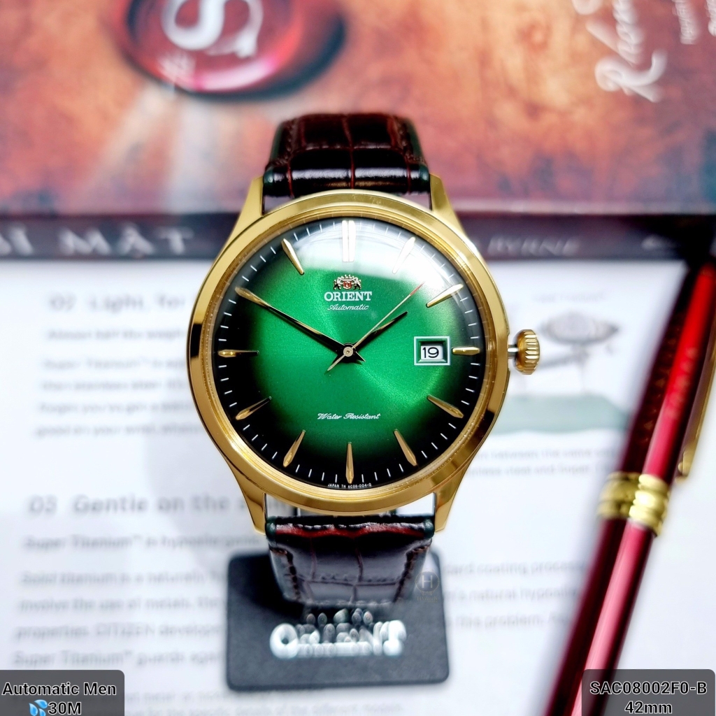 Đồng Hồ Nam ORIENT BAMBINO Dây Da Nâu Mặt Xanh FAC08002F0