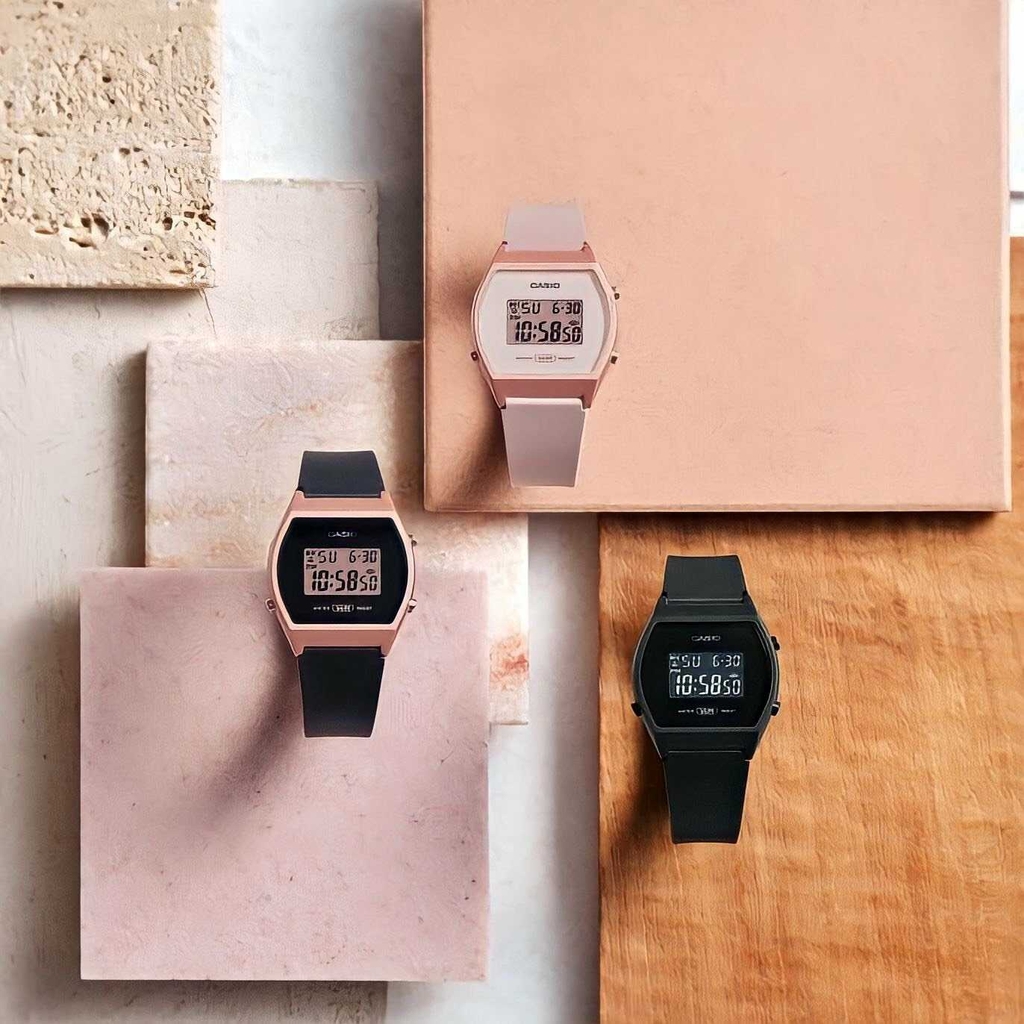Đồng Hồ Nữ Casio LW-204-1A Dây Nhựa Màu Đen Vỏ Nhựa Vàng Hồng 