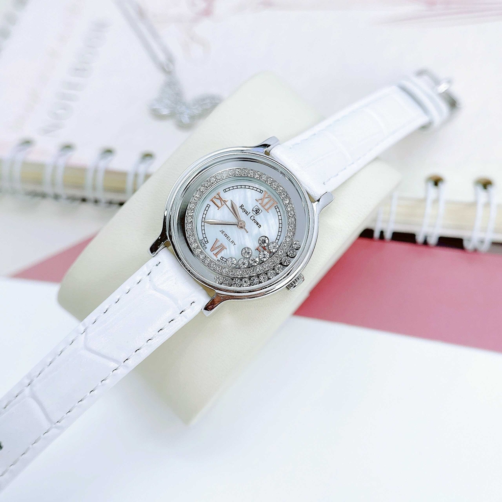 Đồng Hồ Nữ Royal Crown 3638 Da Trắng
