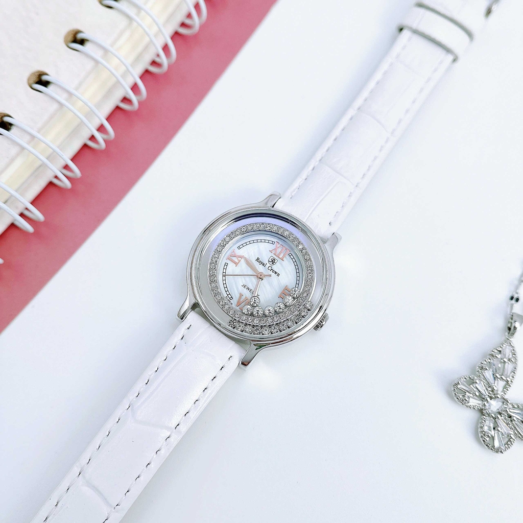 Đồng Hồ Nữ Royal Crown 3638 Da Trắng