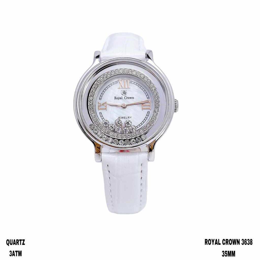 Đồng Hồ Nữ Royal Crown 3638 Da Trắng