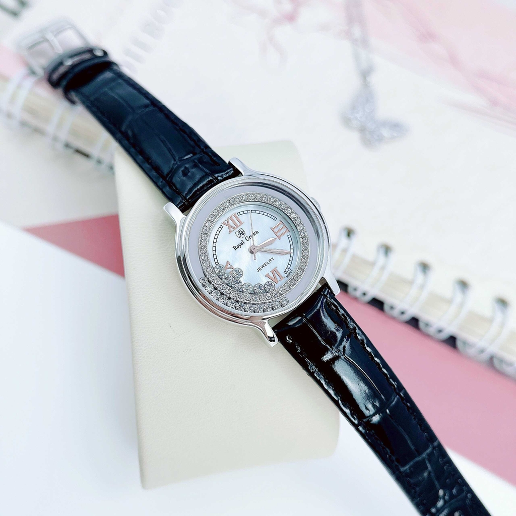 Đồng Hồ Nữ Royal Crown Quartz 3638 Da Đen