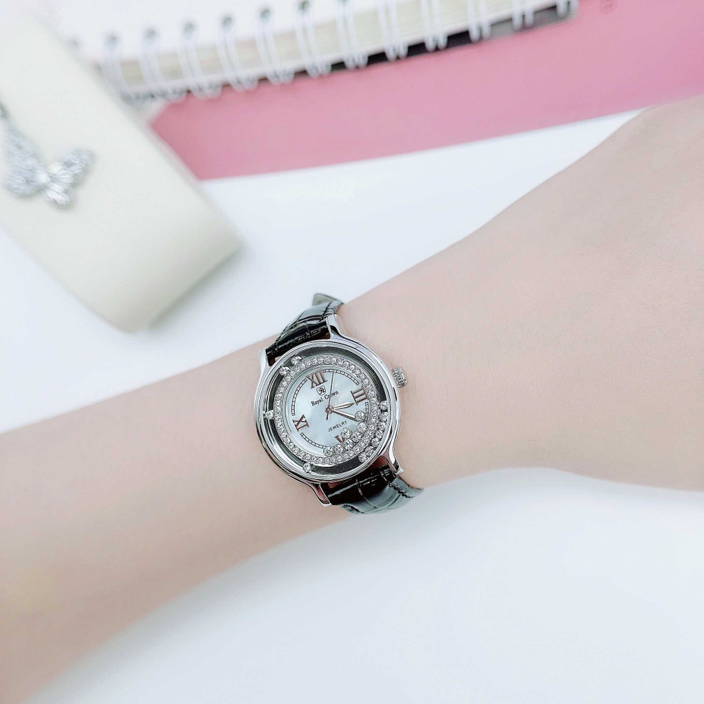 Đồng Hồ Nữ Royal Crown Quartz 3638 Da Đen