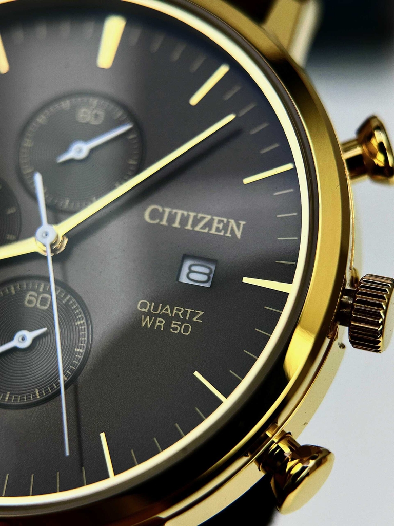 Đồng Hồ Nam Citizen Quartz Chronograph AN3612-09X Chronograph Dây Da Nâu Rose