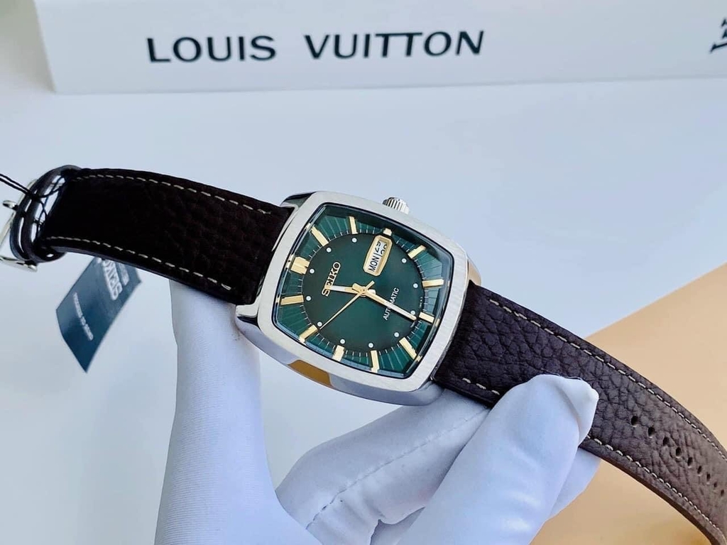 Đồng Hồ Nam Seiko Automatic SNKP27 Dây Da Vuông Mặt Xanh Lá