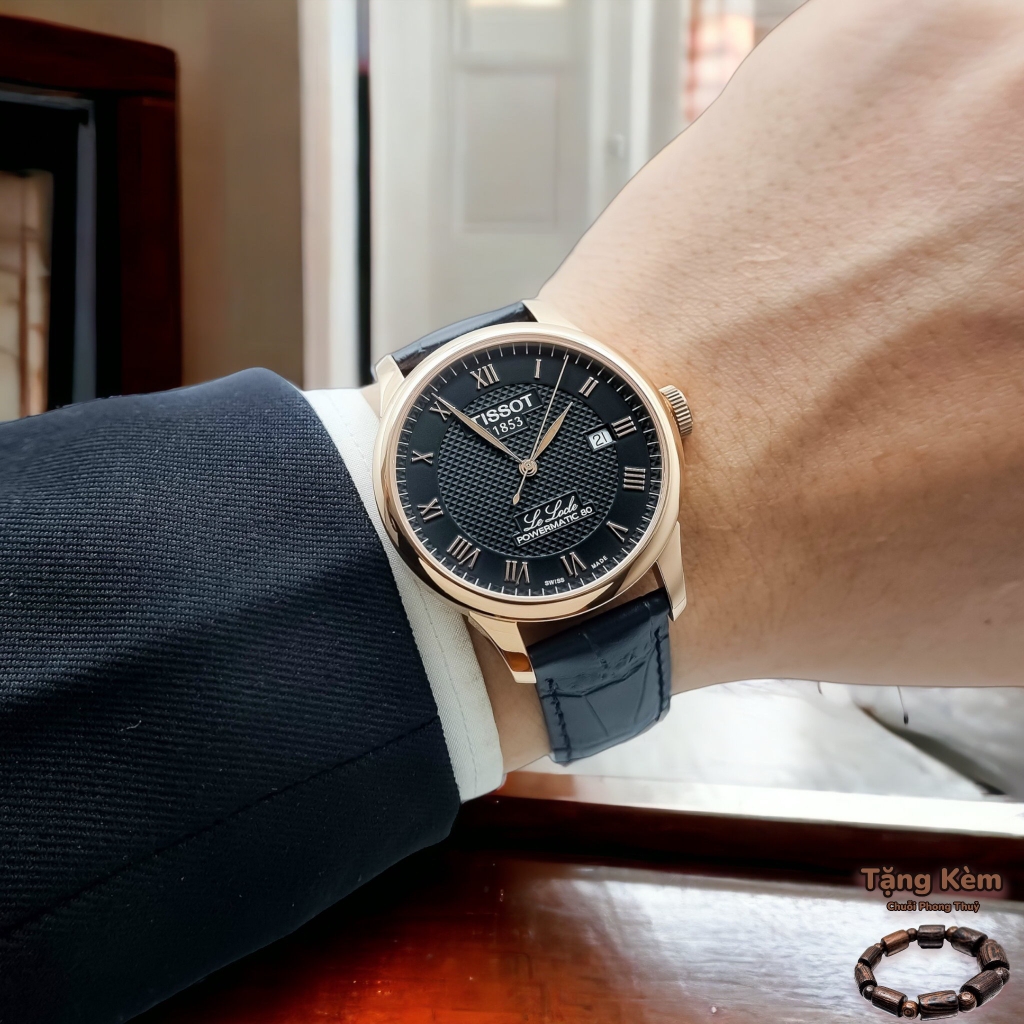Đồng Hồ Nam Tissot Automatic T006.407.36.053.00 (T0064073605300) LE LOCLE Dây Da Đen Vỏ Vàng Hồng Mặt Đen Sapphire