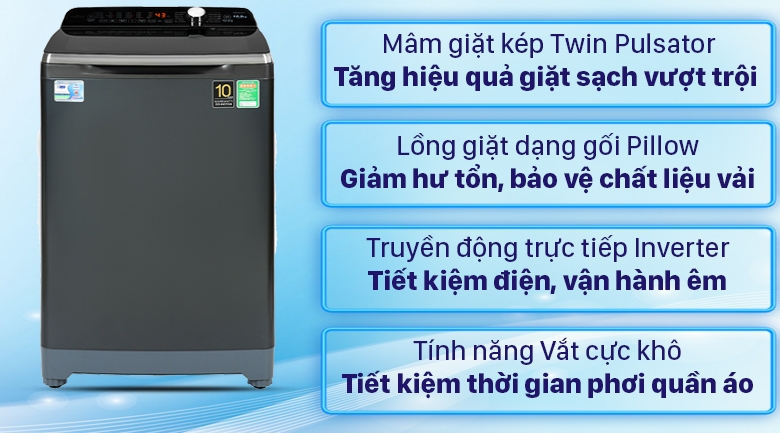 Máy giặt Aqua Inverter 10.5 KG AQW-DR105FT BK