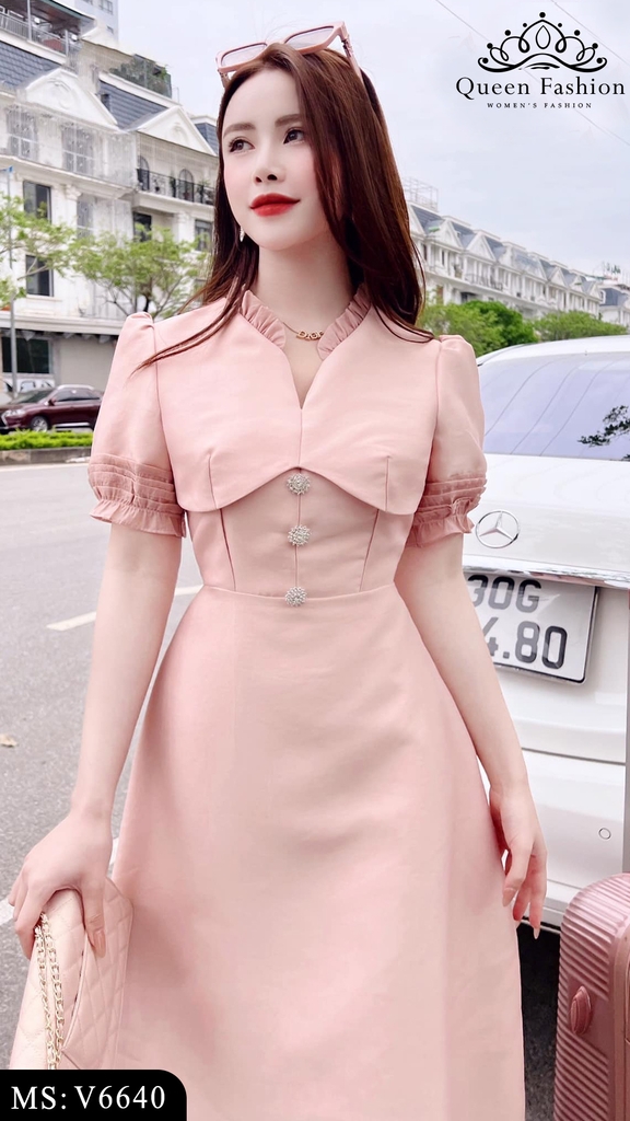 V6640 Váy hồng tafta dáng xoè xinh | The Queen Fashion