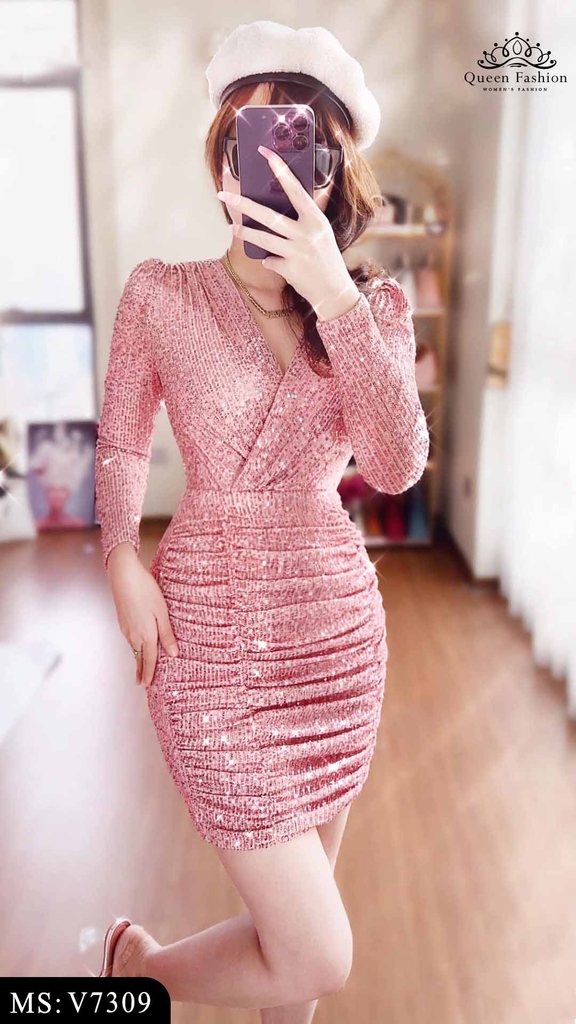 Váy body hồng kim sa quyến rũ V7309 | The Queen Fashion