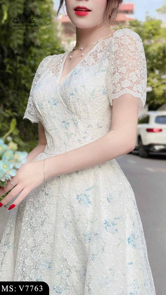 Đầm ren trắng tầng tay phồng giá sỉ - ANN.COM.VN