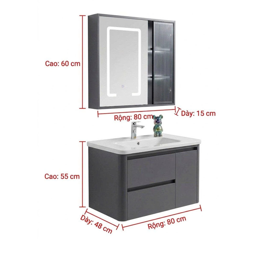 Bộ Tủ Chậu Lavabo PVC TC 66GR-80 kepdyko
