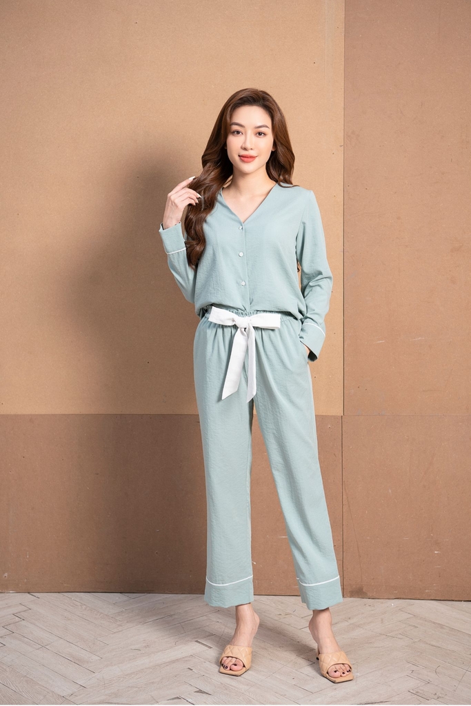 Bộ pijama dài tay nữ đương đại xanh ngọc - WBD2227