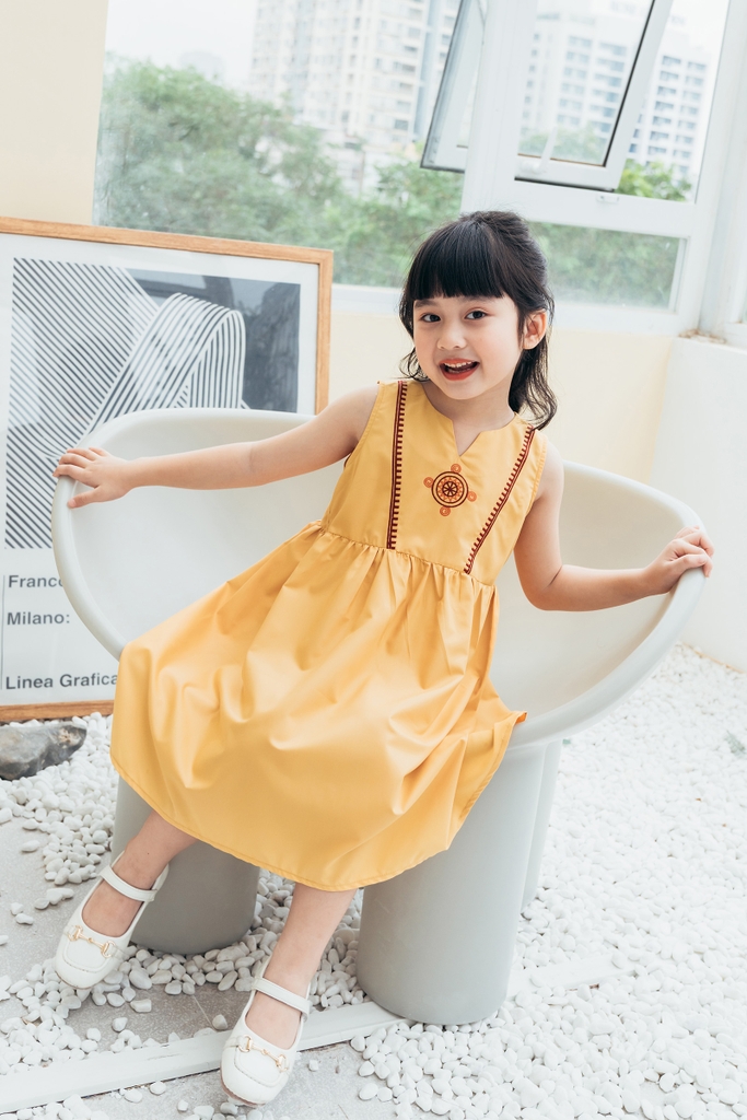 Đầm thổ cẩm babydoll tay lồng đèn cổ thắt nơ | Váy Công Sở