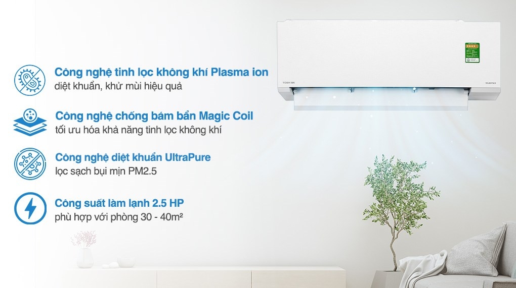 Máy lạnh Toshiba Inverter 2.5 HP RAS-H24E2KCVG-V (I-on lọc không khí )