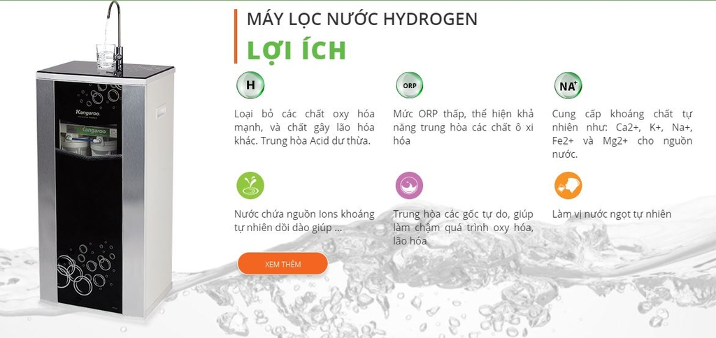 Máy lọc nước Hydrogen Kangaroo KG100HA (VTU ĐEN ) 9 lõi