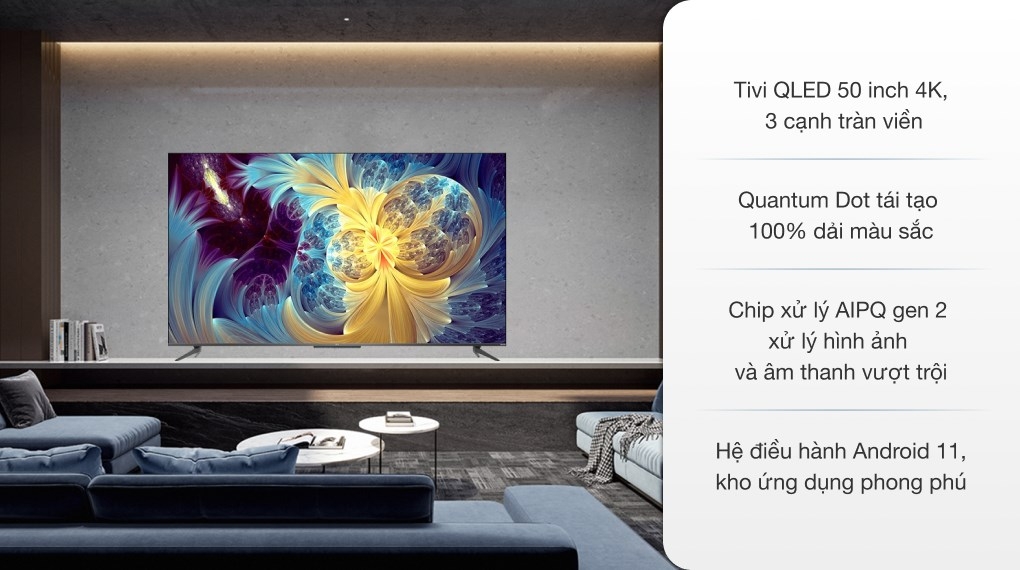 Android Tivi QLED TCL 4K 50 inch 50Q726 Hàng chính hãng - Giá tại kho