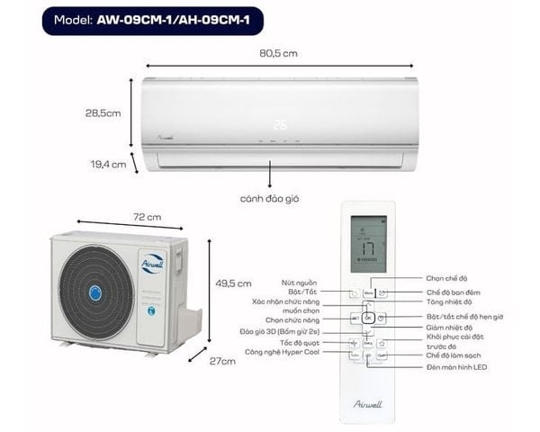 Máy lạnh Airwell 1.0 HP AW-09CM-1