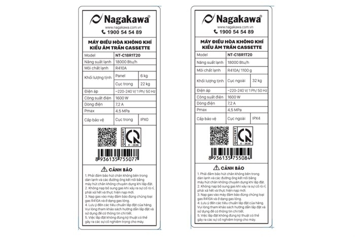 Máy lạnh âm trần Nagakawa 2 HP NT-C18R1T20