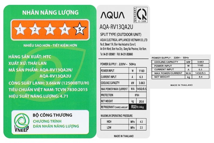 Máy lạnh AQUA Inverter 1.5 HP AQA-RV13QA2