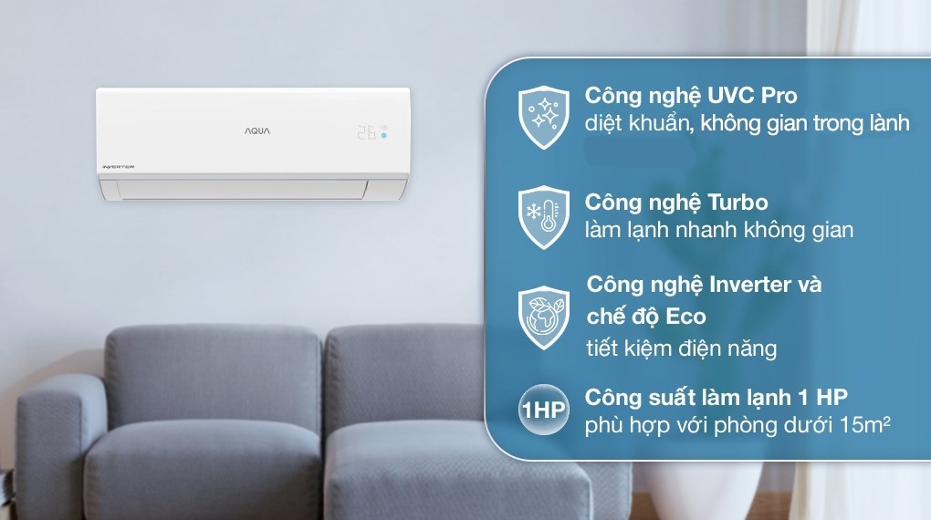 Máy lạnh AQUA Inverter 1 HP AQA-RUV10RB2 (Mode cao cấp )