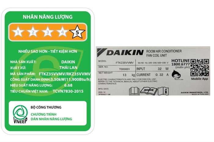 Máy lạnh Daikin Inverter 1.5 HP FTKZ35VVMV (Thái lan)