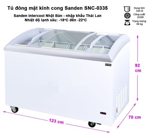 Tủ đông Sanden Intercool SNC-0355 mặt kính - Giá tại kho