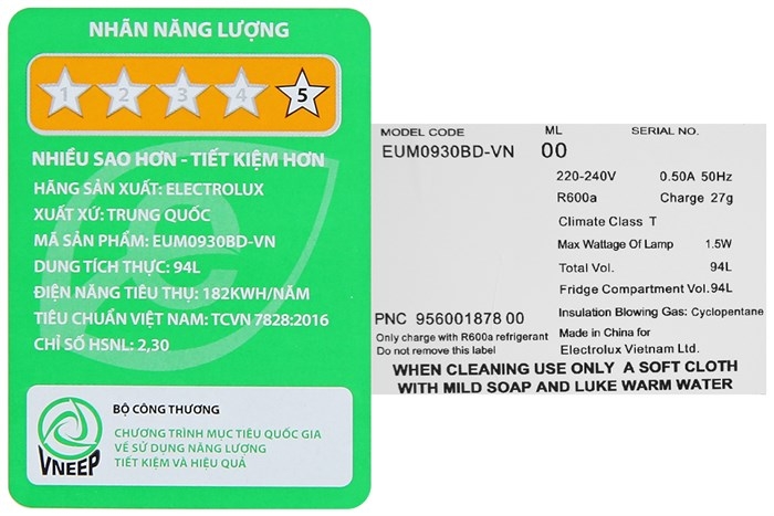 Tủ lạnh Electrolux 94 Lít EUM0930BD-VN (Màu đen )