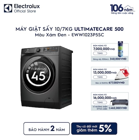 Máy giặt sấy Electrolux UltimateCare 500 Inverter giặt 10 kg - sấy 7 kg EWW1023P5SC